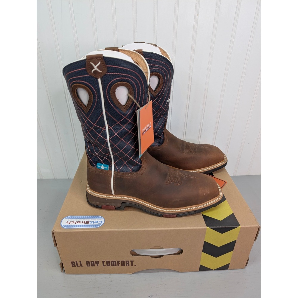 Twisted Cellstretch Western Work Boots Alloy Toe Women's 9B‎ Brown Navy WXBAW01